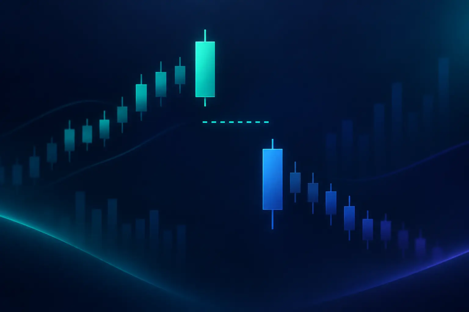 A stock chart with a large gap between one day's close and the next day's open, with a stop level sitting inside the empty gap